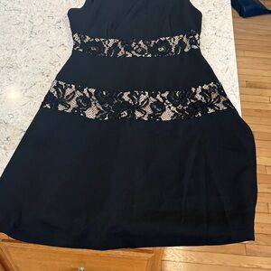 DKNY Black Mini Dress with Contrast Lace Insets